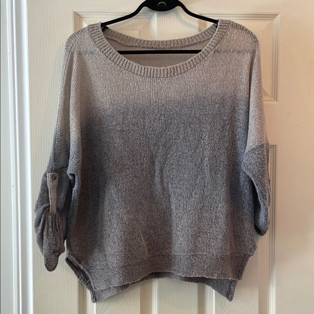Gray Crew Neck Sweater with Tie Sleeve Details